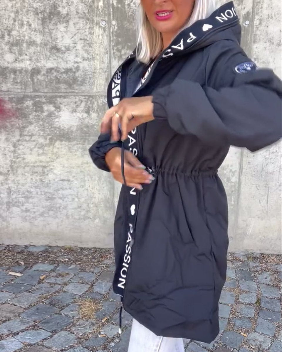 Bonnie: abrigo tipo parka con capucha para mujer y cintura ajustable con cordón