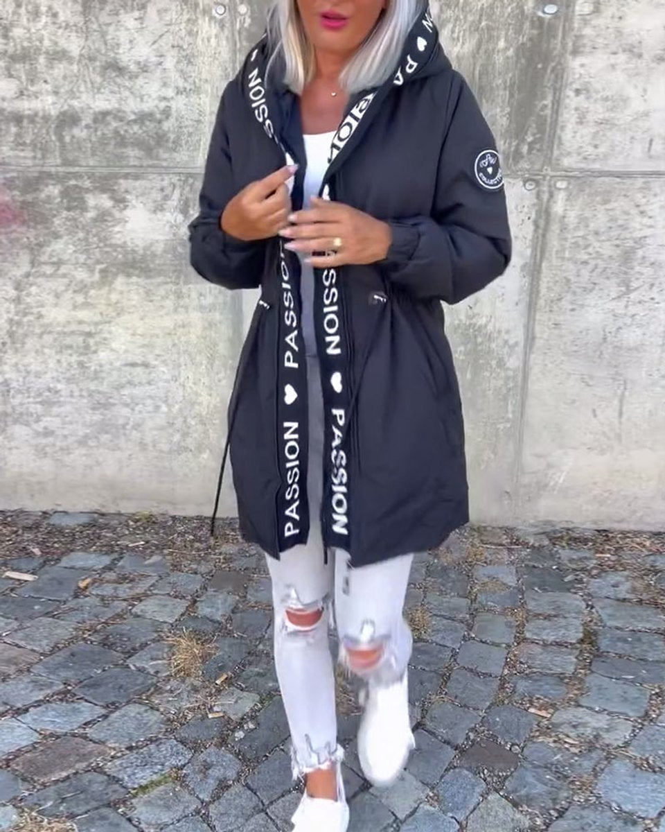 Bonnie: abrigo tipo parka con capucha para mujer y cintura ajustable con cordón