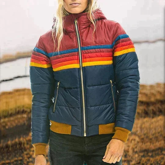 Ally – Doudoune à capuche pour femme à motifs color-block