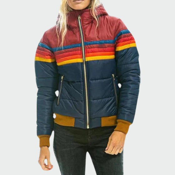 Deborah: chaqueta acolchada con capucha para mujer y rayas retro