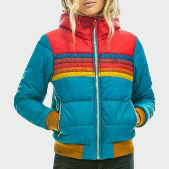 Deborah: chaqueta acolchada con capucha para mujer y rayas retro