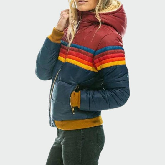 Deborah: chaqueta acolchada con capucha para mujer y rayas retro