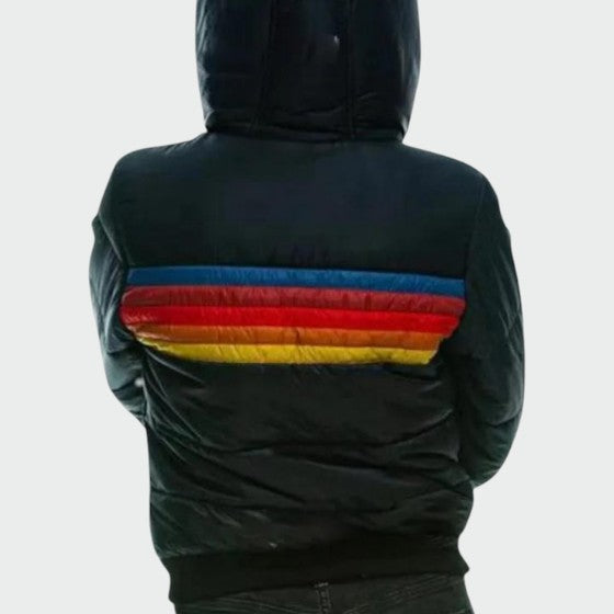 Deborah: chaqueta acolchada con capucha para mujer y rayas retro