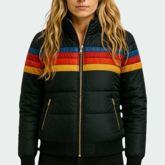 Deborah: chaqueta acolchada con capucha para mujer y rayas retro
