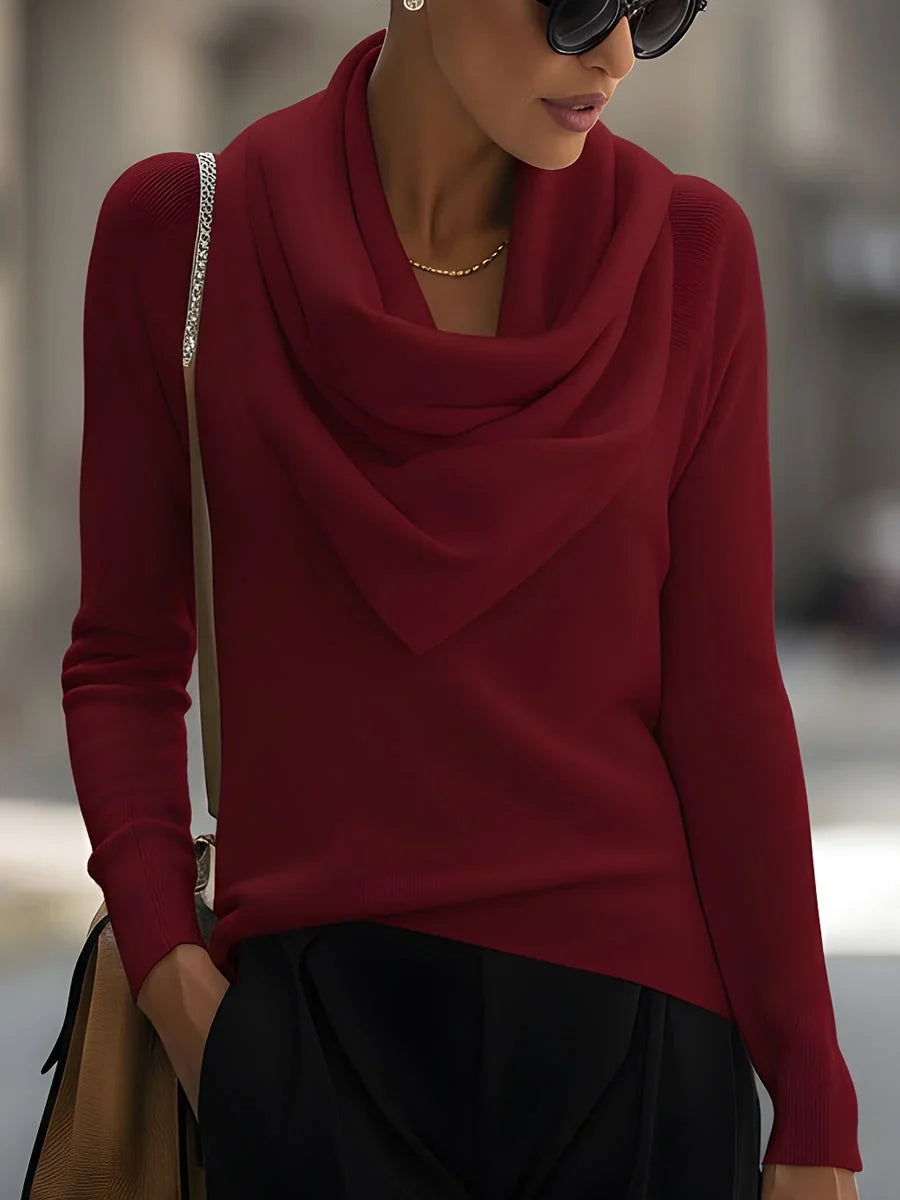 Women's Knitted Top with Draped Cowl Neck