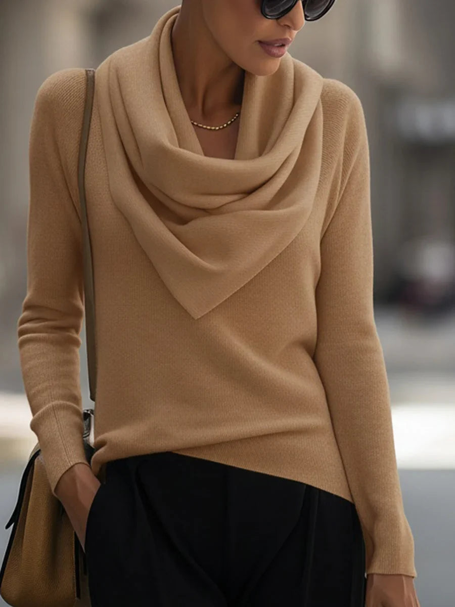 Women's Knitted Top with Draped Cowl Neck