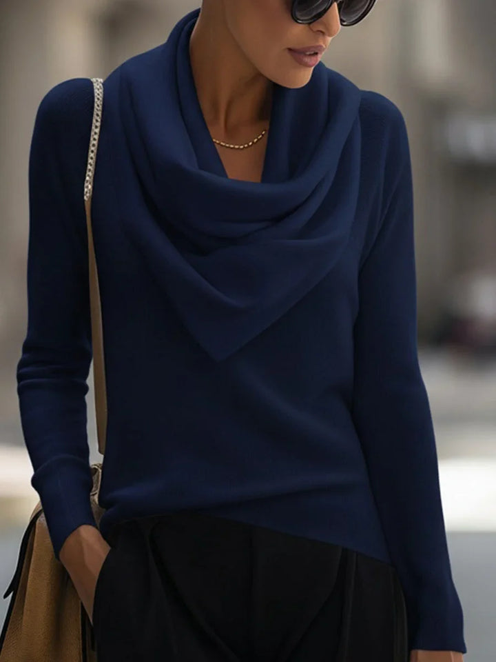 Women's Knitted Top with Draped Cowl Neck