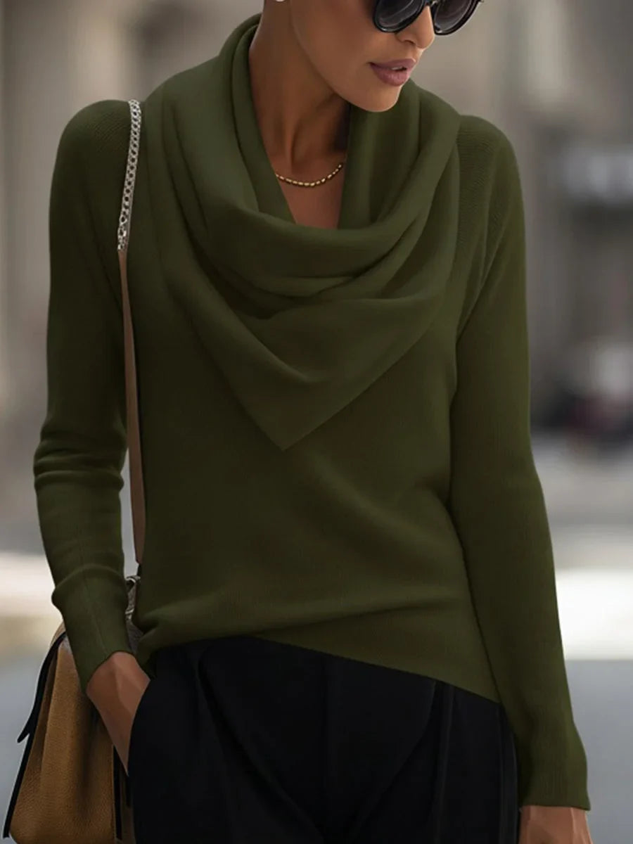 Women's Knitted Top with Draped Cowl Neck
