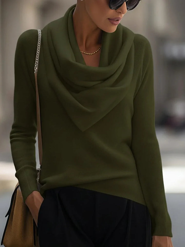 Women's Knitted Top with Draped Cowl Neck