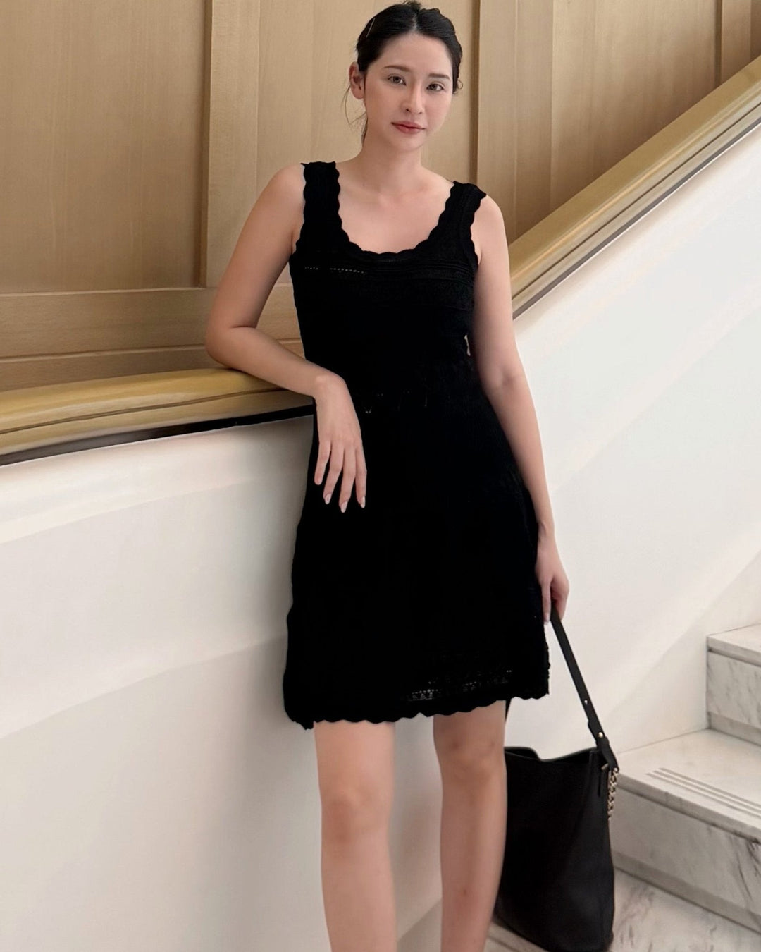 Faith - Vestido midi de punto para mujer con detalle de punto calado