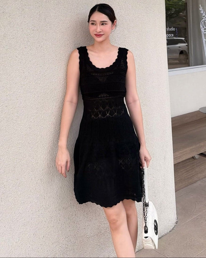 Faith - Vestido midi de punto para mujer con detalle de punto calado