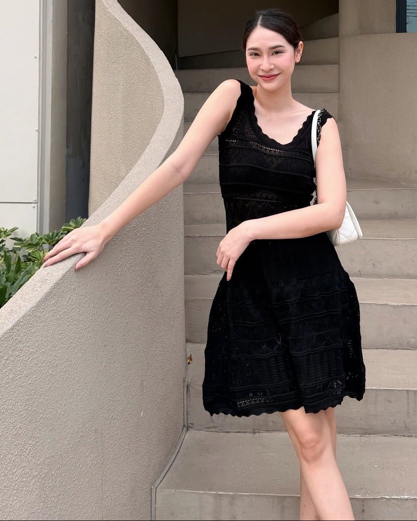 Faith - Vestido midi de punto para mujer con detalle de punto calado