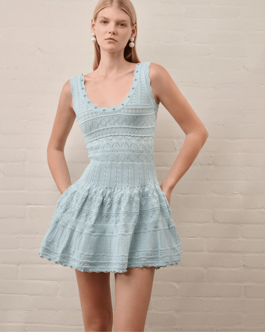 Faith - Vestido midi de punto para mujer con detalle de punto calado