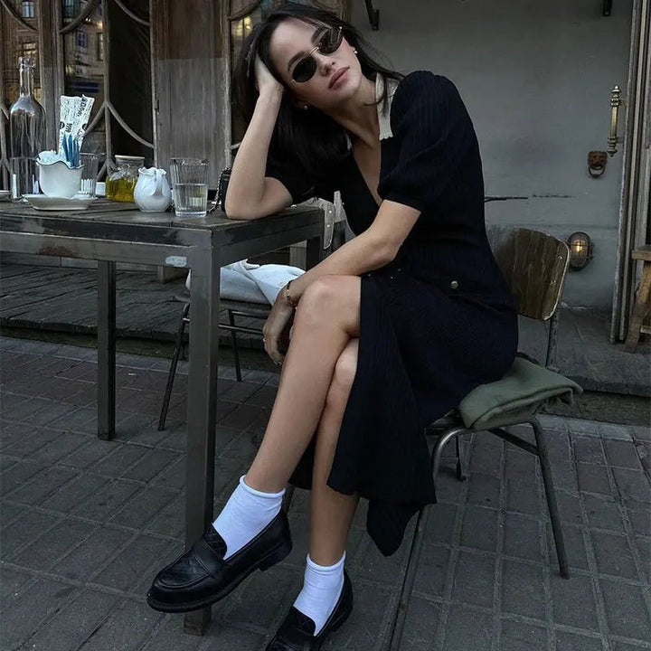 Mabel: vestido tipo jersey de punto para mujer con cuello en contraste
