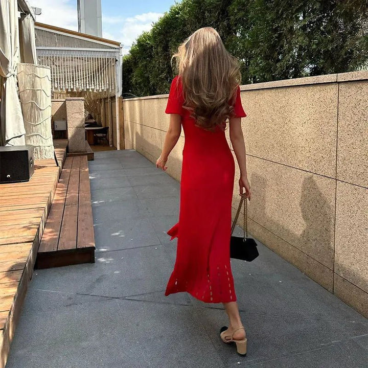 Mabel: vestido tipo jersey de punto para mujer con cuello en contraste