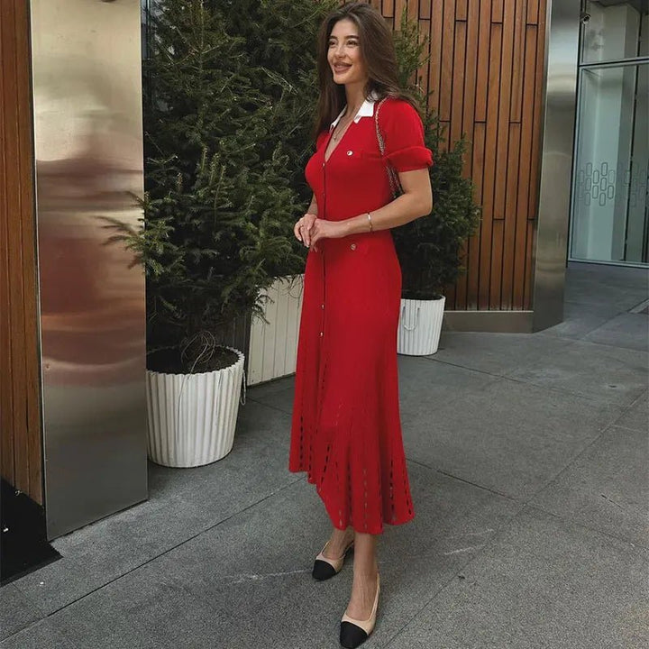 Mabel: vestido tipo jersey de punto para mujer con cuello en contraste