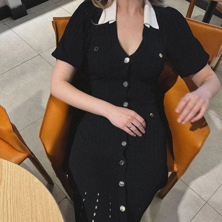 Mabel: vestido tipo jersey de punto para mujer con cuello en contraste