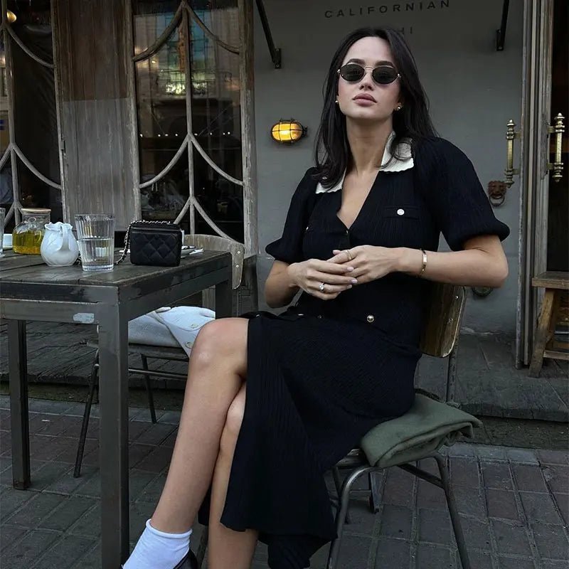 Mabel: vestido tipo jersey de punto para mujer con cuello en contraste