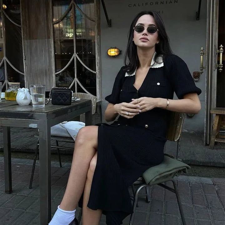 Mabel: vestido tipo jersey de punto para mujer con cuello en contraste
