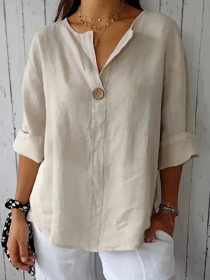 Women's Linen Blouse with a V Neck