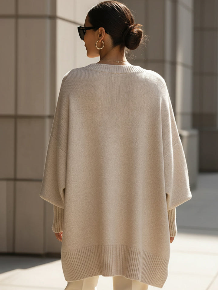 Women's Oversized Batwing Knit Poncho Sweater - photo 4