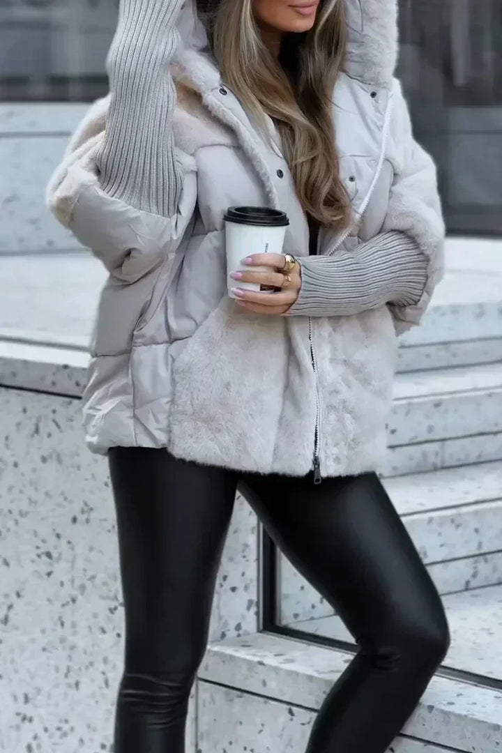 Women's Oversized Hooded Quilted Coat - Grey
