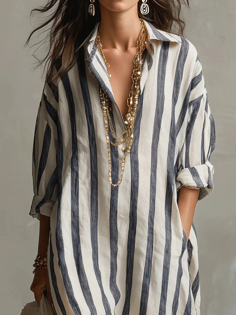 Florence | Women's Oversized Striped Linen Shirt Maxi Dress