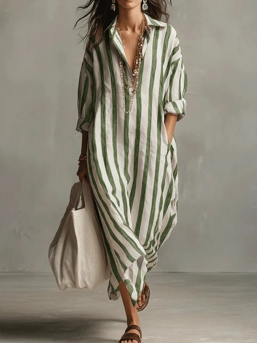 Florence | Women's Oversized Striped Linen Shirt Maxi Dress