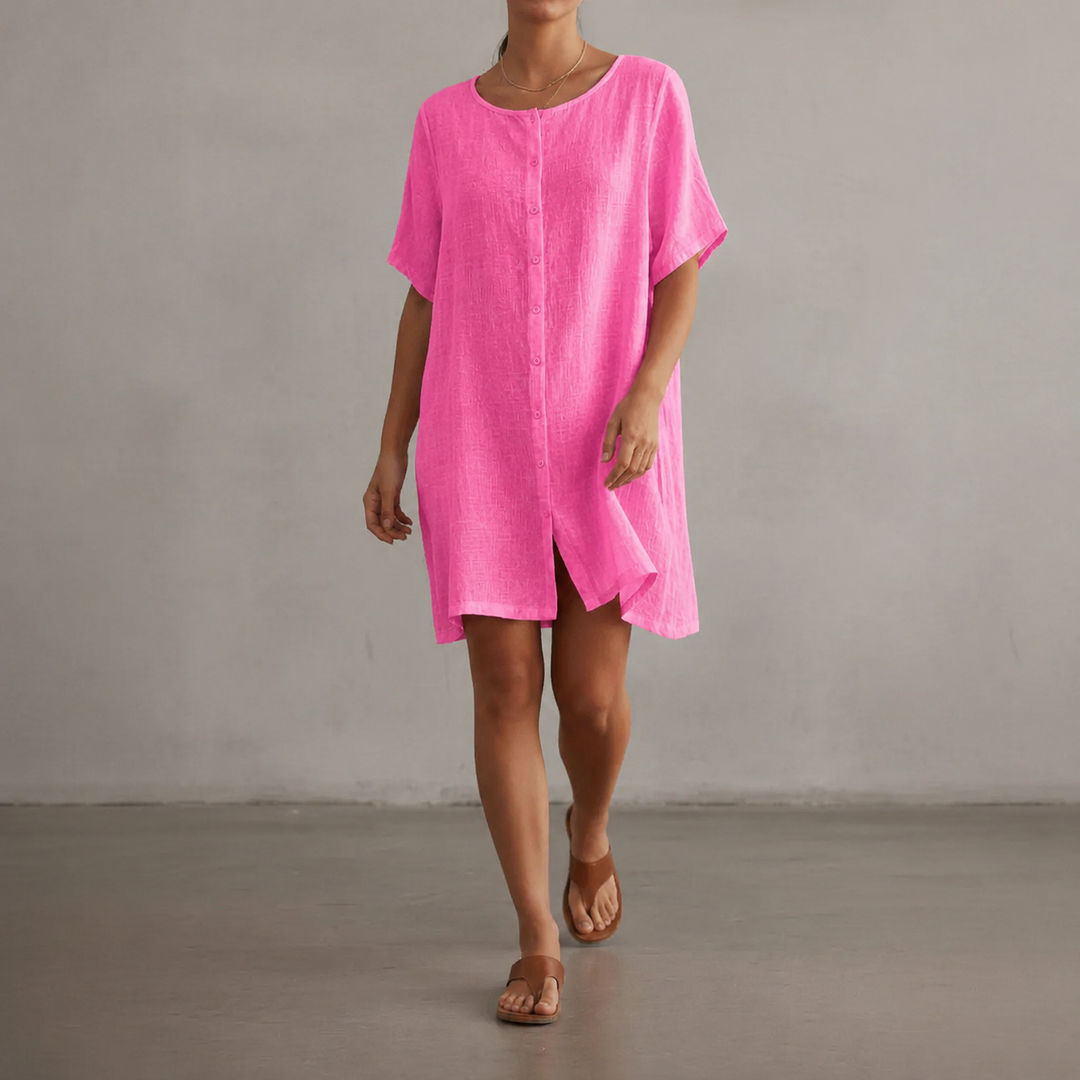 Women's Relaxed Day Dress with Split Neckline - photo 1
