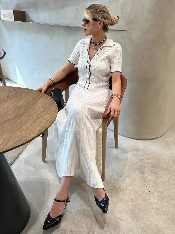 Cara: vestido tipo jersey de canalé para mujer con ribete en contraste
