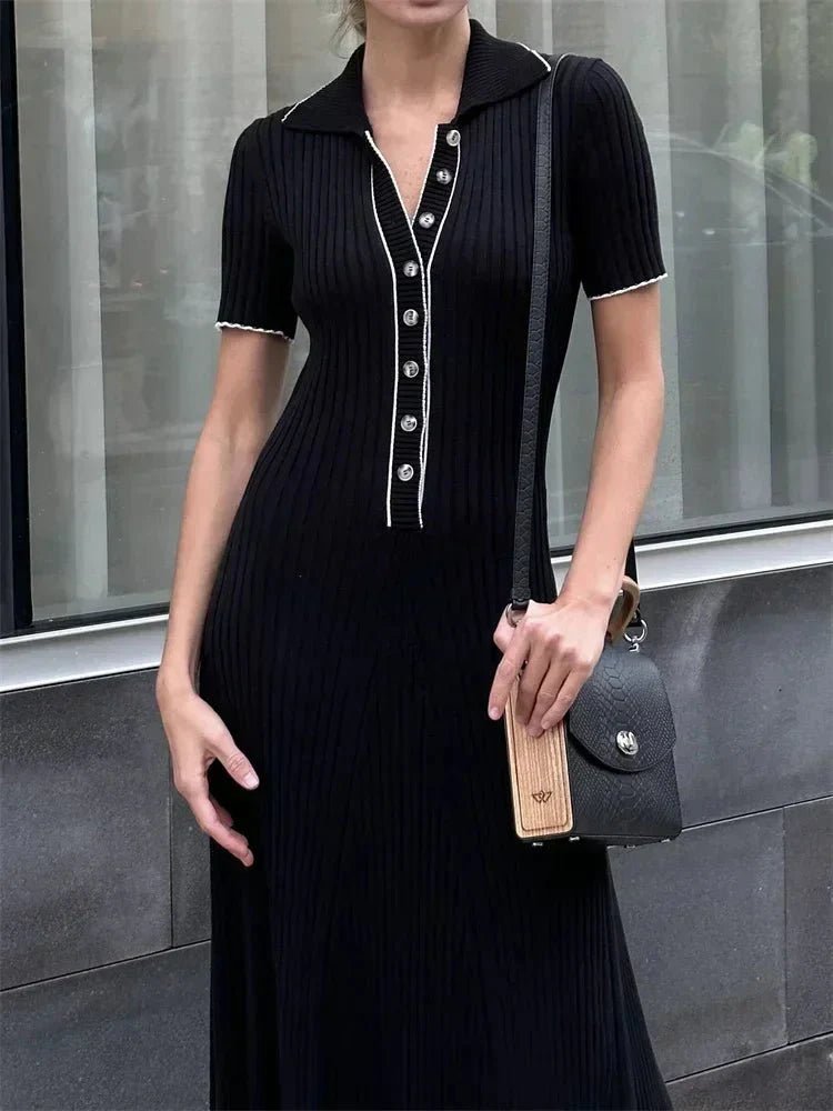 Cara: vestido tipo jersey de canalé para mujer con ribete en contraste