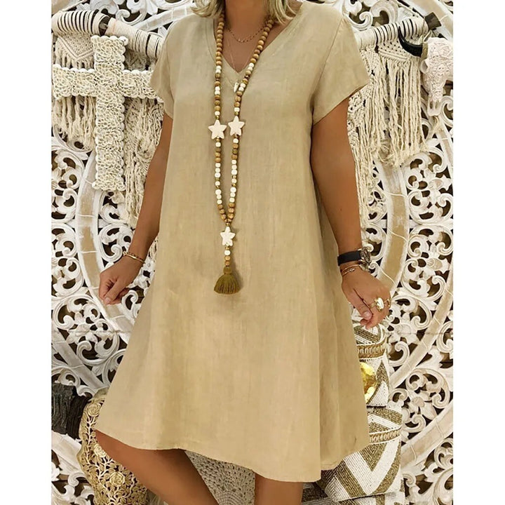 Women's Short Sleeve Shift Dress with Tassel Tie - photo 1