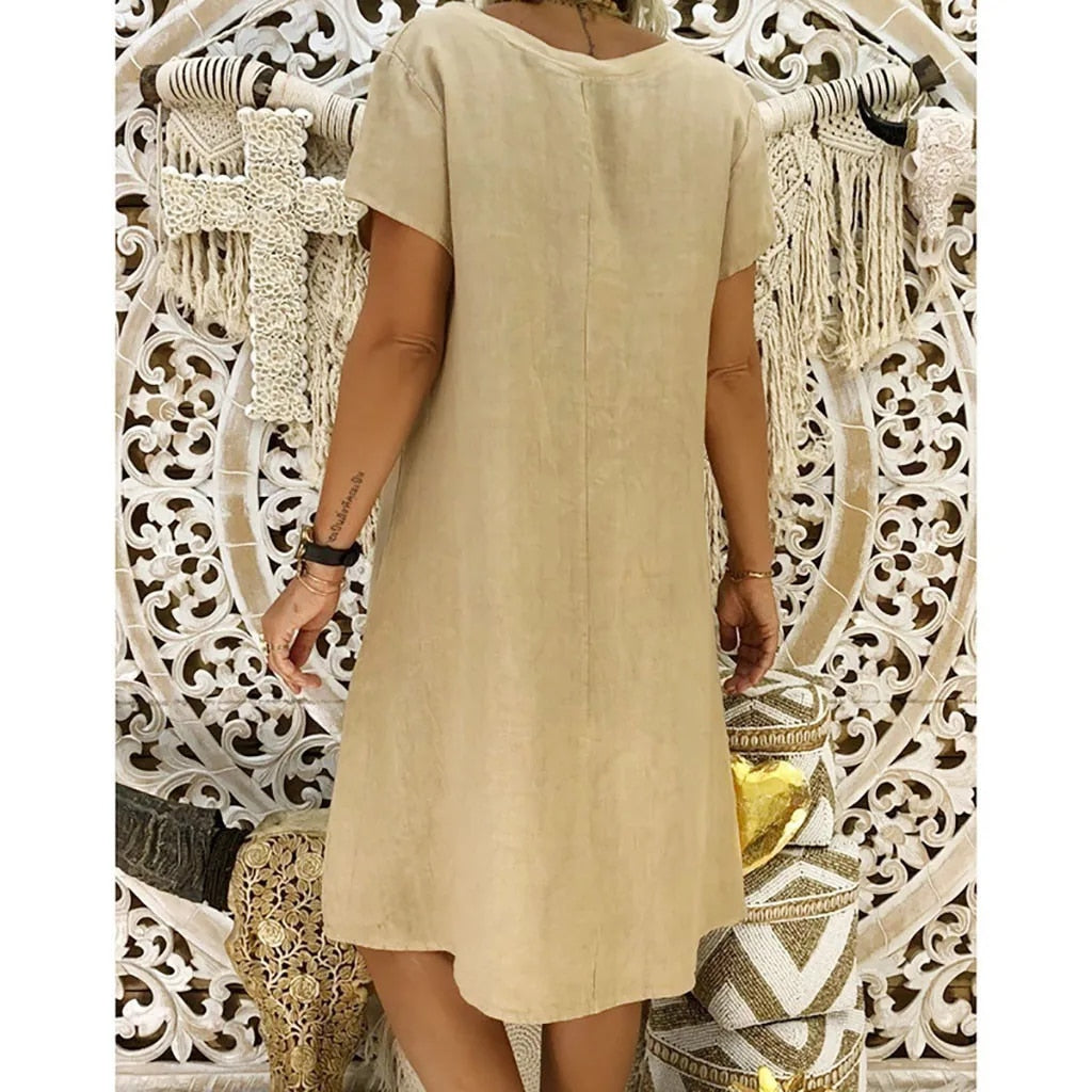Women's Short Sleeve Shift Dress with Tassel Tie - photo 2