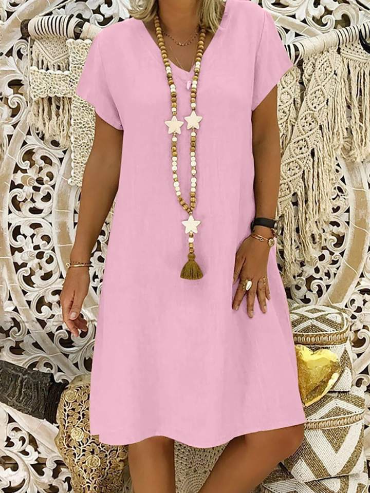 Women's Short Sleeve Shift Dress with Tassel Tie - photo 5