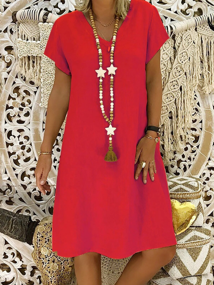 Women's Short Sleeve Shift Dress with Tassel Tie - photo 6