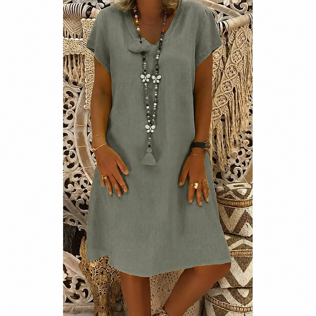Women's Short Sleeve Shift Dress with Tassel Tie - photo 9