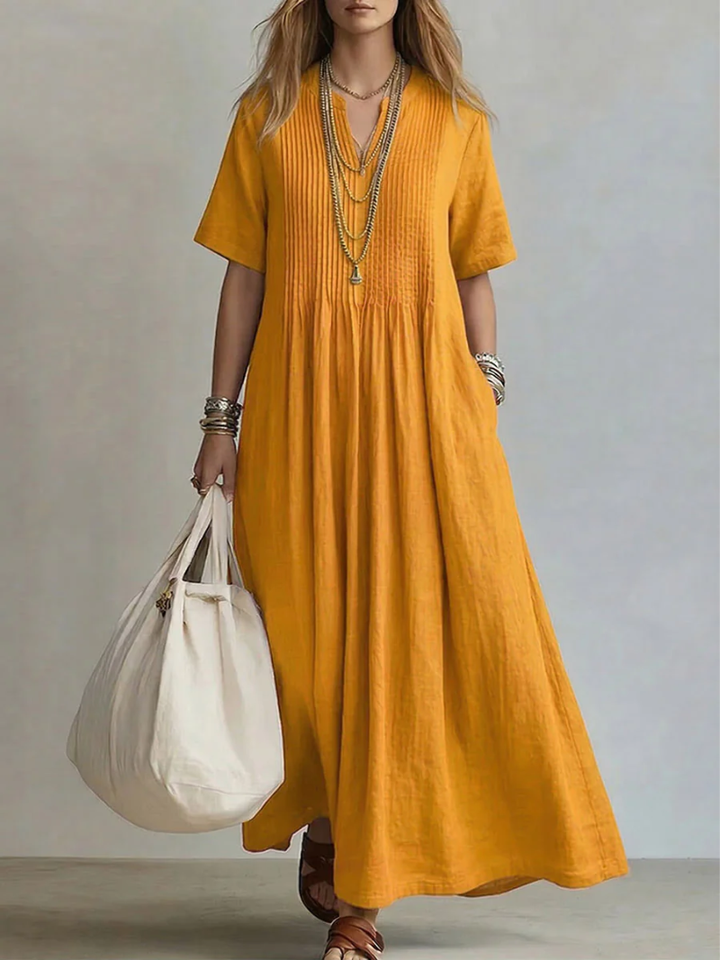 Women's Tie Neck Maxi Dress with Short Sleeves - photo 2