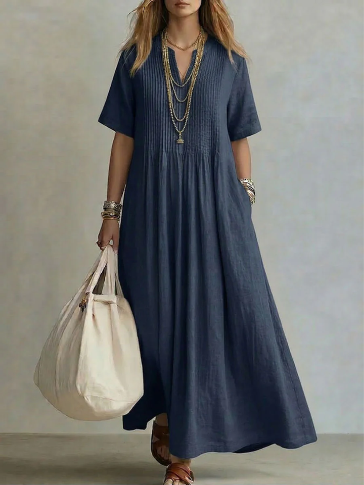 Women's Tie Neck Maxi Dress with Short Sleeves - photo 3