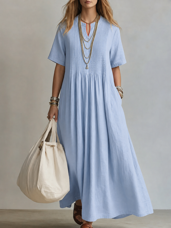 Women's Tie Neck Maxi Dress with Short Sleeves - photo 5