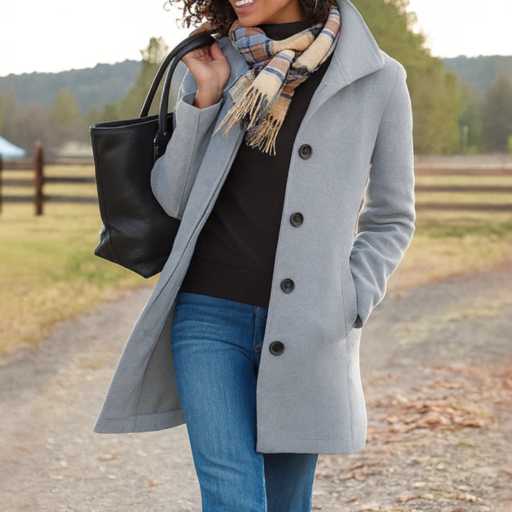 Women's Wool Coat with a Button Front - Light Grey
