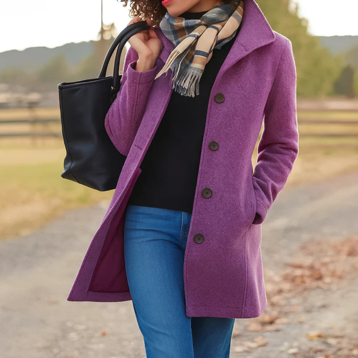 Women's Wool Coat with a Button Front - Purple
