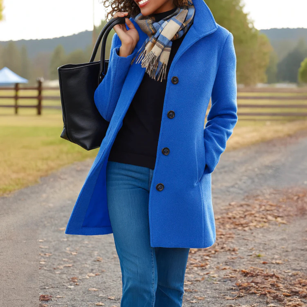 Women's Wool Coat with a Button Front - Blue