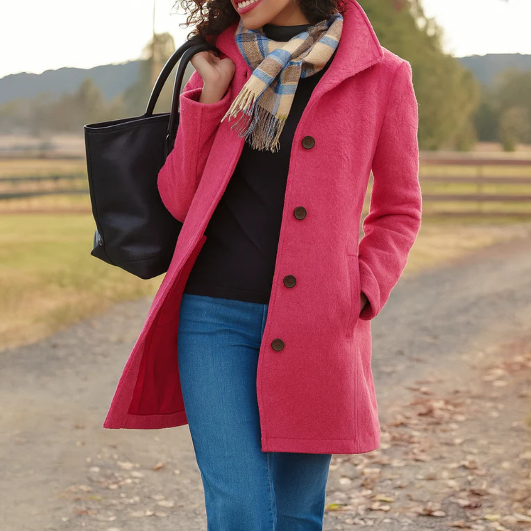 Women's Wool Coat with a Button Front - Pink
