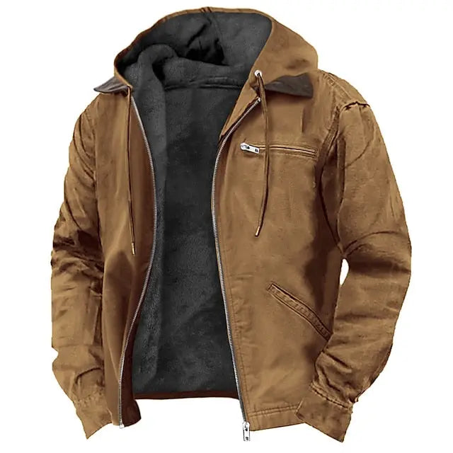 Chaqueta de invierno forrada con capucha y bolsillos para hombre
